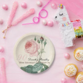  Botanisch Roos 90e verjaardag PP Papieren Bordje (Feest)