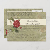 Botanisch Roos Frans  papier Bewaar de datum Aankondigingskaart (Voorkant / Achterkant)