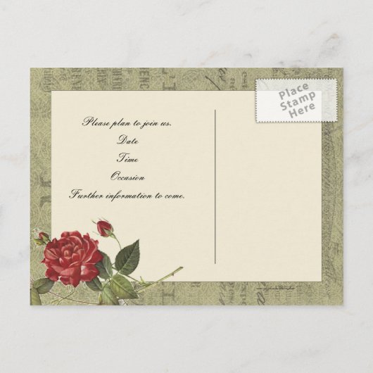 Botanisch Roos Frans  papier Bewaar de datum Aankondigingskaart (Achterkant)