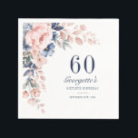 Botanisch roze blauw Floral Script 60th Birthday Servet<br><div class="desc">Dusty Blue Pink Floral Surprise 60th Birthday party paper inapkins you can can can can easy personalize with your party details by click the "Personalize" button.</div>