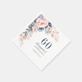 Botanisch roze blauw Floral Script 60th Birthday Servet (Hoek)