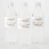 Botanisch Roze Bloemen Bruiloft Water Fles Label Waterfles Etiket (Flessen)