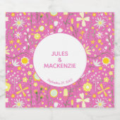 Botanisch roze bloemflespatroon likeurfles etiket (Enkel label)