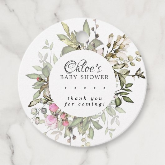 Botanisch roze bloemig Baby shower dank u Bedankjes Labels (Voorkant)
