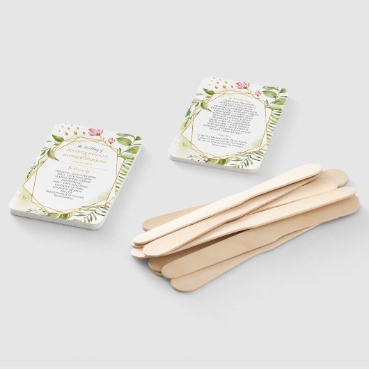 Botanisch Roze Groen Goud Geometrisch Lijst Bruilo Handwaaier (Niet-gemonteerd)