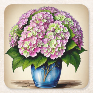 Botanisch Roze Hydrangea Bloempapier Onderzetter