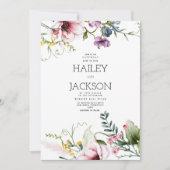 Botanisch roze lila bordeaux groen bloemenbruiloft kaart (Voorkant)