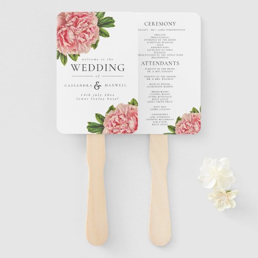  botanisch roze pinda's Wedding Programme Handwaaier (Voorkant en achterkant)