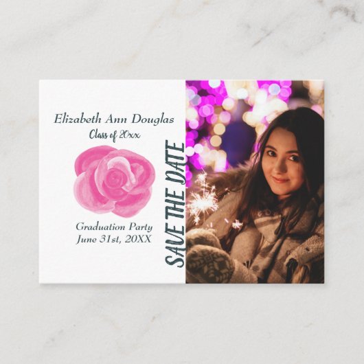 Botanisch Roze Roze Afstuderen Save the Date Advieskaart (Voorkant)