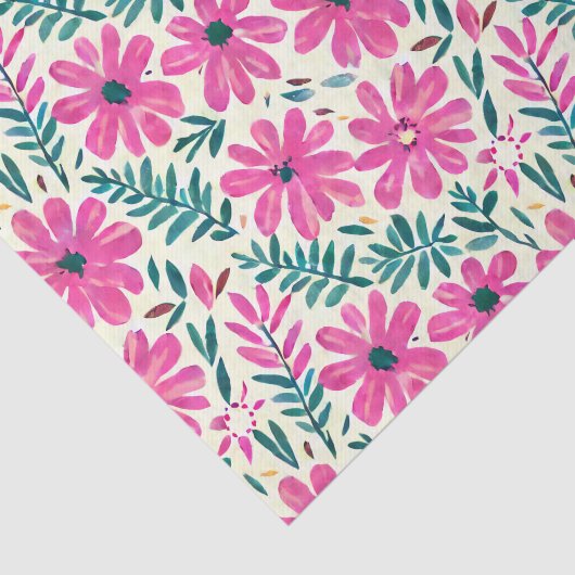 Botanisch roze Waterverf patroon Tissuepapier (Detail)