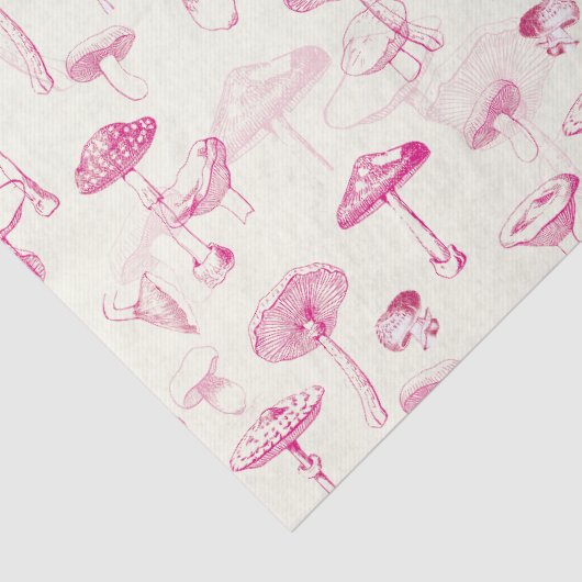 Botanisch Roze Witte Paddenstoelenpatroon Tissuepapier (Detail)