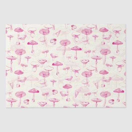 Botanisch  Roze Witte Paddenstoelenpatroon Tissuepapier (Voorkant)