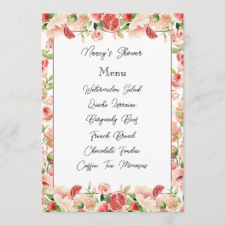 Botanisch Roze Zomer Fruit en Bloemen Menu Kaart