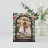 Botanisch & rustiek 1 foto Bloemenboog Kerst Feestdagenkaart (Staand voorkant)