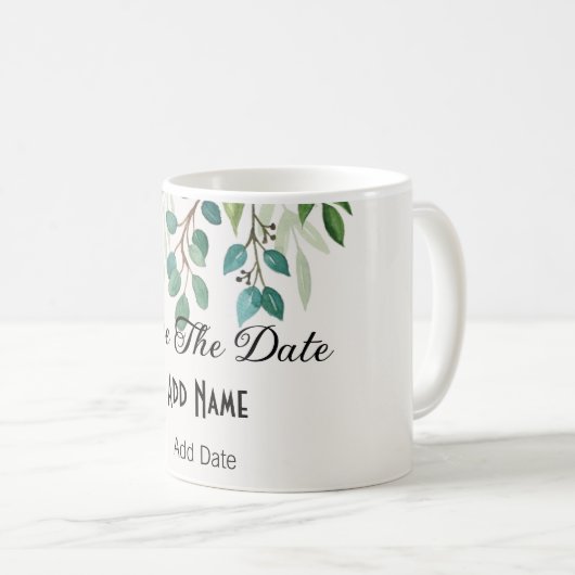 botanisch ruw groen vierkant behalve datum mok (Voorkant rechts)