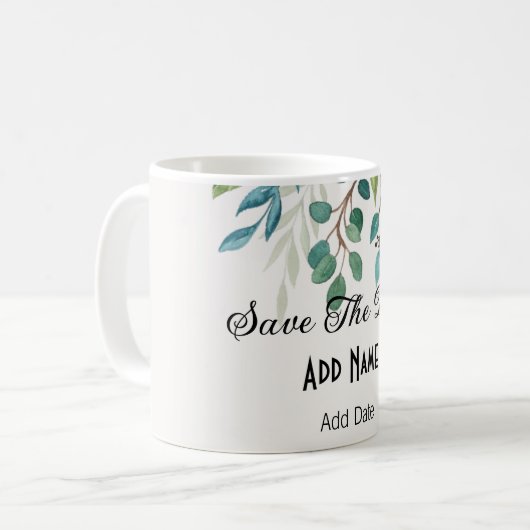 botanisch ruw groen vierkant behalve datum mok (Voorkant links)