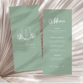  Botanisch Sage Monogram Crest Weddenschap Menu