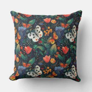 botanisch schilderij bloemen, bladeren, tak buitenkussen