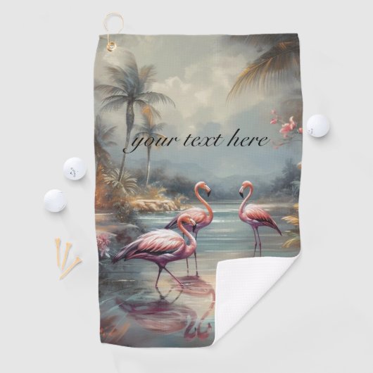  botanisch schilderij flamingo's aanpasbaar golfhanddoek (Insitu)
