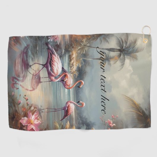 botanisch schilderij flamingo's aanpasbaar golfhanddoek (Horizontaal)