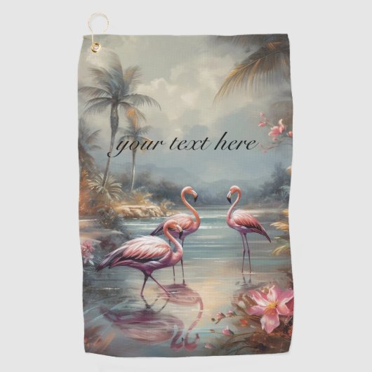  botanisch schilderij flamingo's aanpasbaar golfhanddoek (Voorkant)