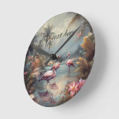  botanisch schilderij flamingo's aanpasbaar grote klok (Hoek)