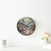  botanisch schilderij flamingo's aanpasbaar grote klok (Huis)