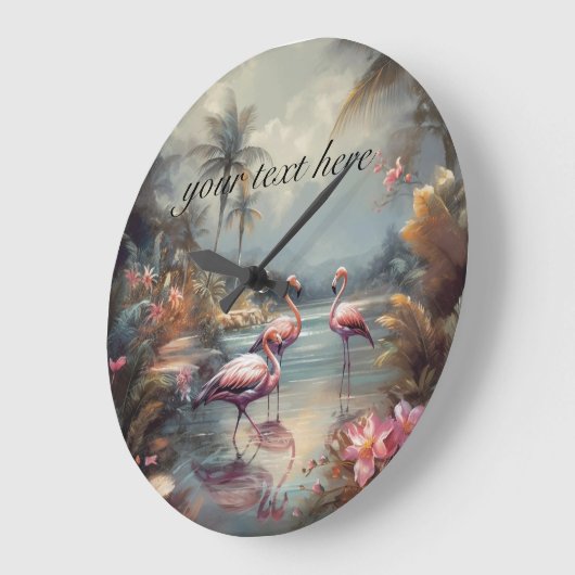 botanisch schilderij flamingo's aanpasbaar grote klok (Hoek)