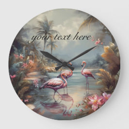botanisch schilderij flamingo's aanpasbaar grote klok