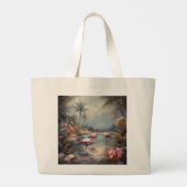  botanisch schilderij flamingo's aanpasbaar grote tote bag (Achterkant)