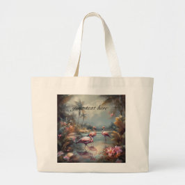  botanisch schilderij flamingo's aanpasbaar grote tote bag