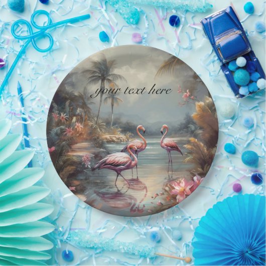 botanisch schilderij flamingo's aanpasbaar papieren bordje (Feest)
