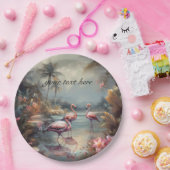  botanisch schilderij flamingo's aanpasbaar papieren bordje (Feest)