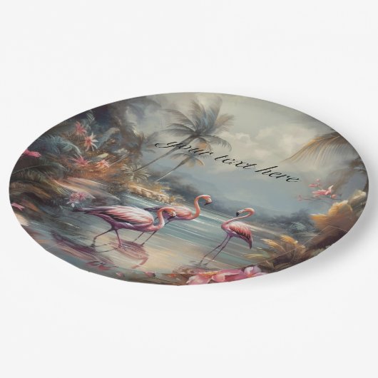  botanisch schilderij flamingo's aanpasbaar papieren bordje (Gekanteld)