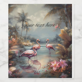 botanisch schilderij flamingo's aanpasbaar wijn etiket