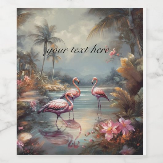  botanisch schilderij flamingo's aanpasbaar wijn etiket (Enkel label)