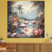  botanisch schilderij flamingo's en bloemen canvas afdruk (Insitu (Woonkamer))