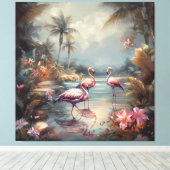  botanisch schilderij flamingo's en bloemen canvas afdruk (Insitu (Houten vloer))