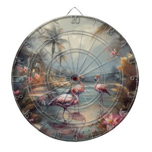 botanisch schilderij flamingo's en bloemen dartbord