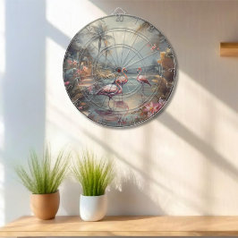  botanisch schilderij flamingo's en bloemen dartbord