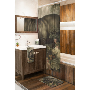 botanisch schilderij van een nijlpaard en bloemet badmat