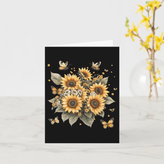 Botanisch schilderij van Zonnebloem Boeket Kaart (Gele Bloem)