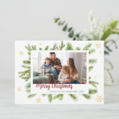 Botanisch script voor pine- en familiefase-foto's feestdagenkaart (Staand voorkant)