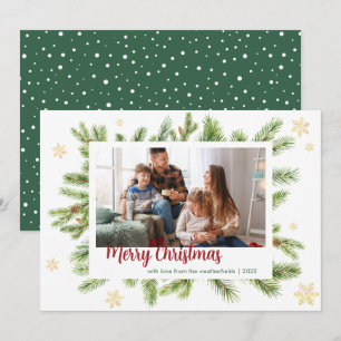 Botanisch script voor pine- en familiefase-foto's feestdagenkaart