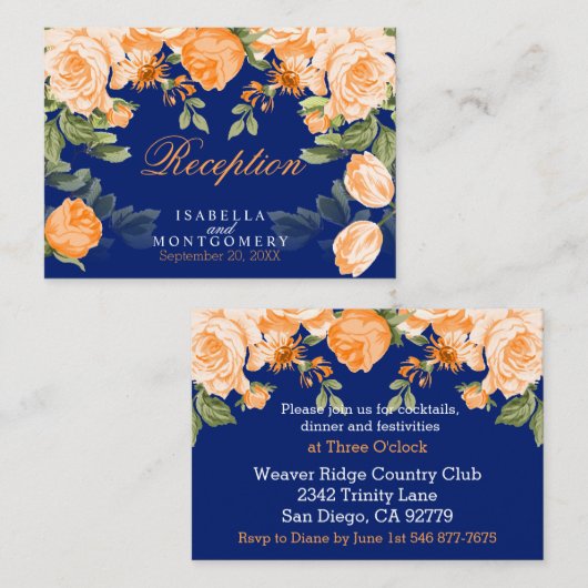 Botanisch Sinaasappel Bloemen en Navy Blue - Recep Informatiekaartje (Voorkant / Achterkant)