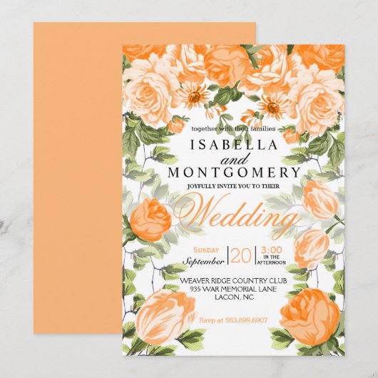 Botanisch Sinaasappel Bloemen Huwelijk Kaart (Voorkant / Achterkant)