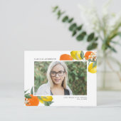 Botanisch Sinaasappel & Citroen QR Code Foto Afstu Aankondigingskaart (Staand voorkant)