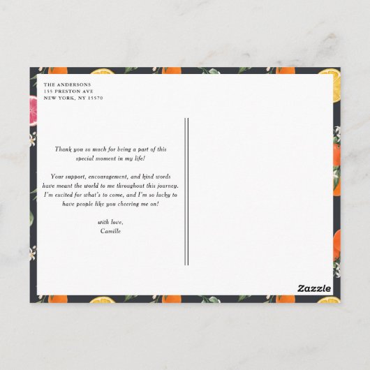 Botanisch Sinaasappel en citroen Afstuderen Dank u Briefkaart (Achterkant)