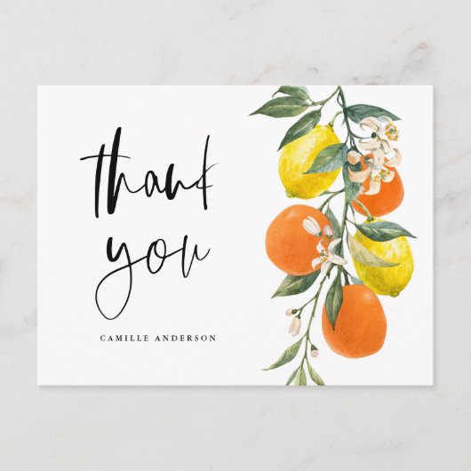 Botanisch Sinaasappel en citroen Afstuderen Dank u Briefkaart (Voorkant)