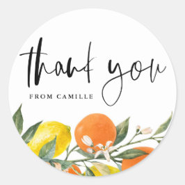 Botanisch Sinaasappel en citroen Afstuderen Dank u Ronde Sticker